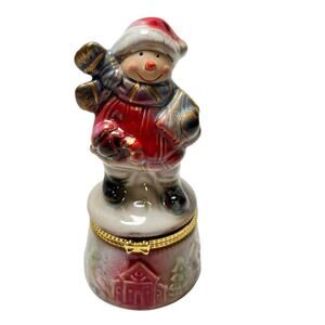 Snowman Trinket Box Porcelain